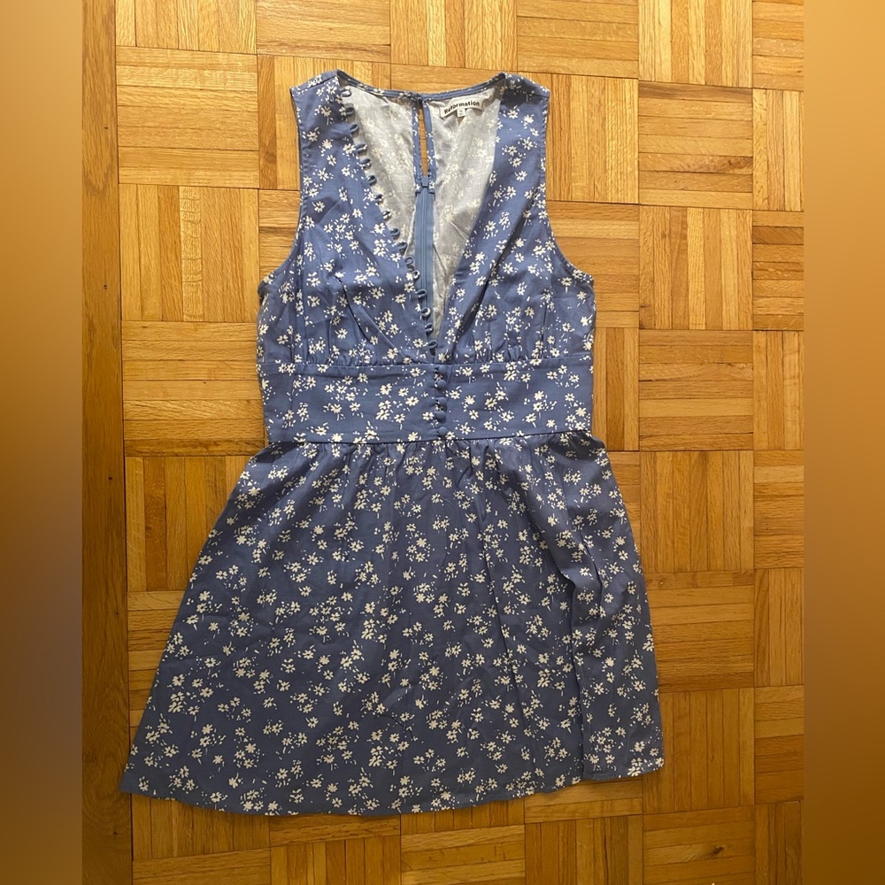 Reformation Floral Blue Sleeveless Dress